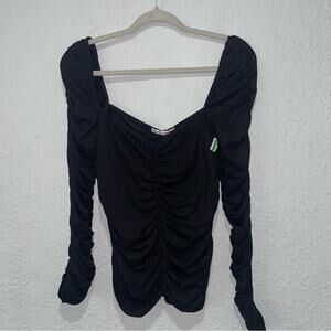 Reformation Esra Queen Anne Neck Knit Top Black Size Large New Without Tags